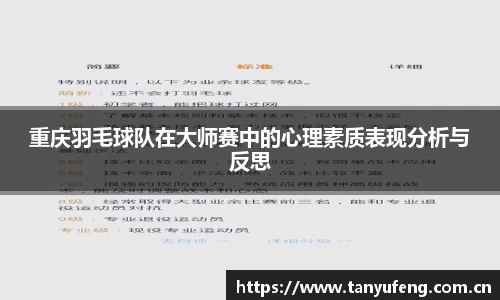 重庆羽毛球队在大师赛中的心理素质表现分析与反思